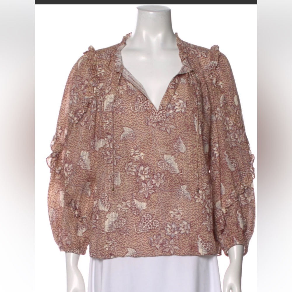 Ulla Johnson Mauve Floral Ruffle Peasant Blouse
